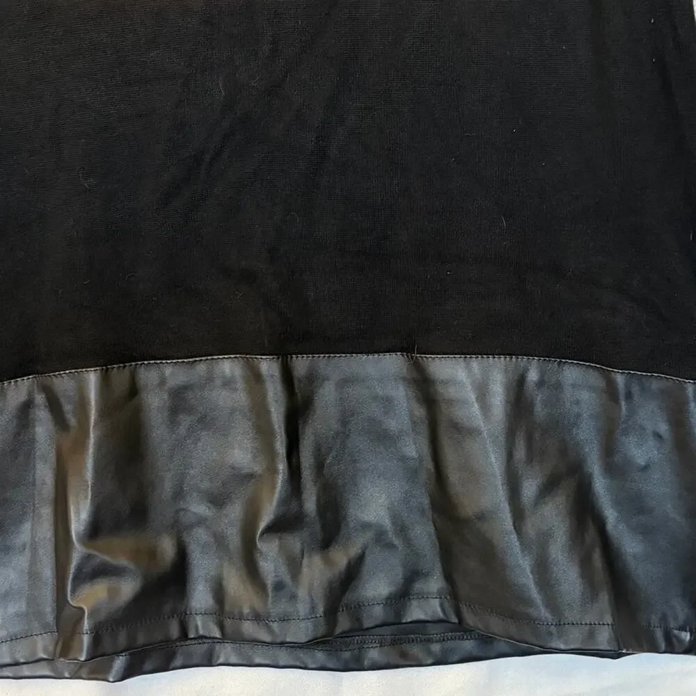 Venus Black Knit Turtleneck Tunic Dress Faux Leather Trim Side Zip Sweater XL